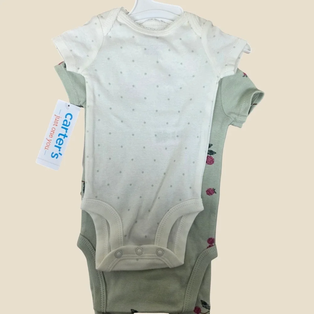 Carters Just One You Newborn Girls 3 Piece Floral Polka Dot Bodysuit Pants Set